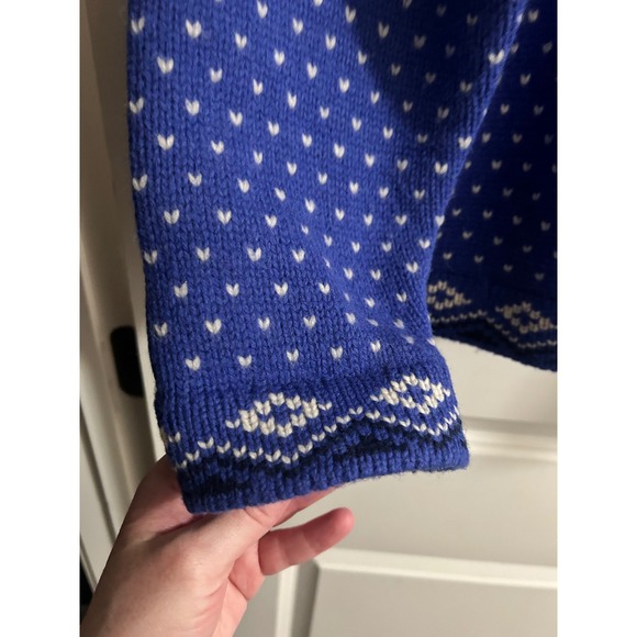 LL Bean Womens Blue Fair Isle Lambswool Cardigan Sweater Snowflake 1X - Picture 6 of 10
